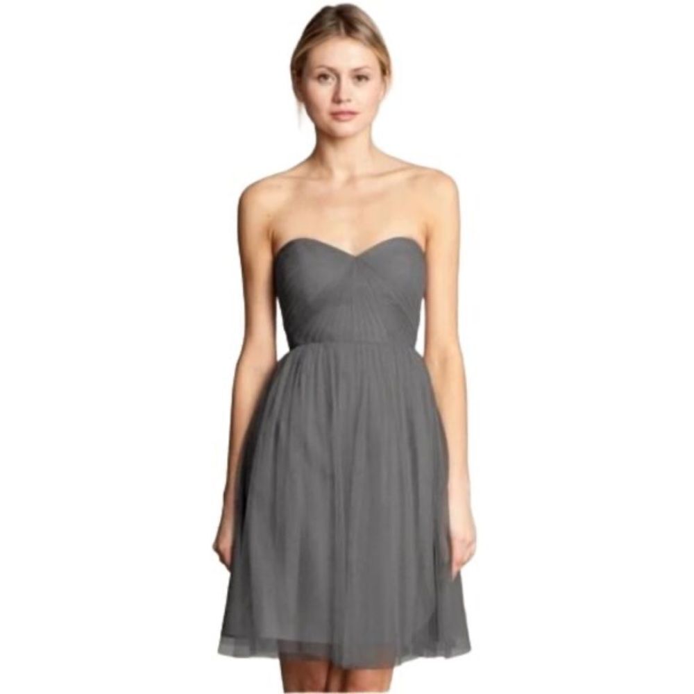 Jenny Yoo Collection Pleated Chiffon Charcoal Gray Tulle Dress Size 8